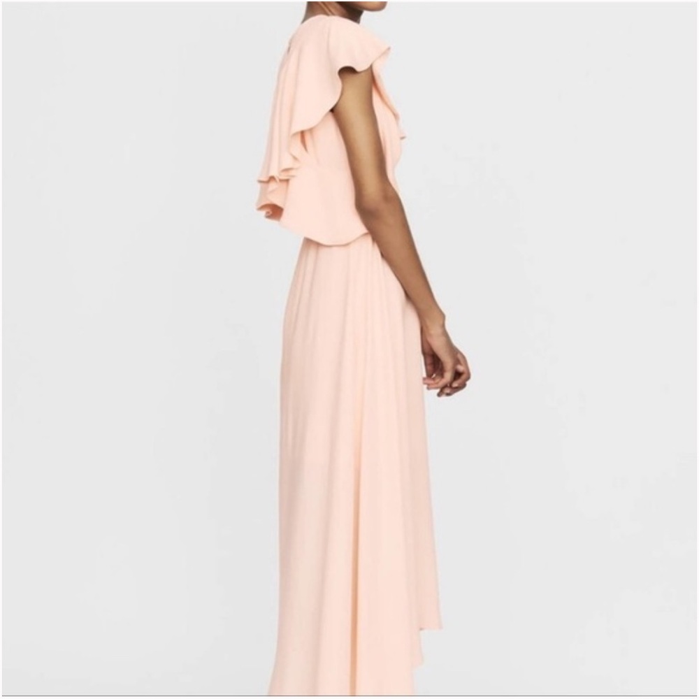 Maje Riveli Cold Shoulder Crepe Midi Elegant Pink Ruffle Dress‎ - Picture 5 of 12